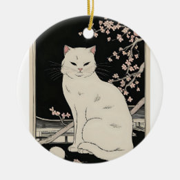 Japansk ukiyo e cat art julgransprydnad keramik