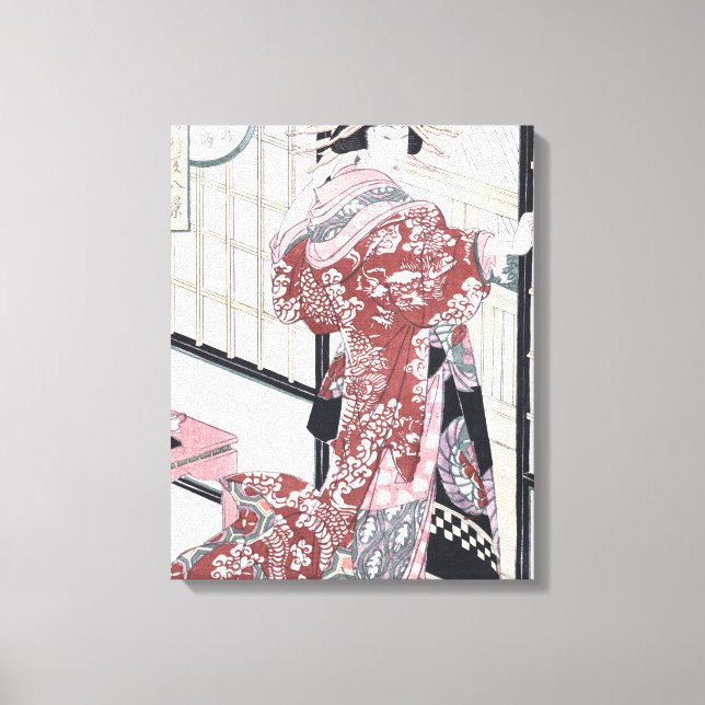 Japansk Ukiyo-e Courtesan med hårprydnadar Canvastryck (Framsida)