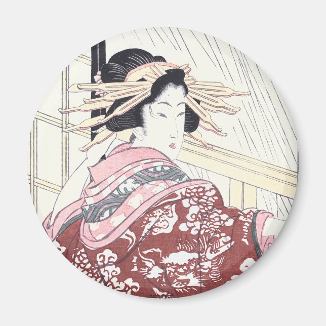 Japansk Ukiyo-e Courtesan med hårprydnadar Magnet (Framsidan)