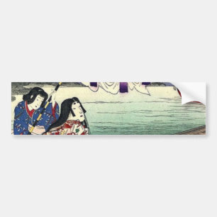 japansk ukiyo-e liggande kimono geisha bildekal