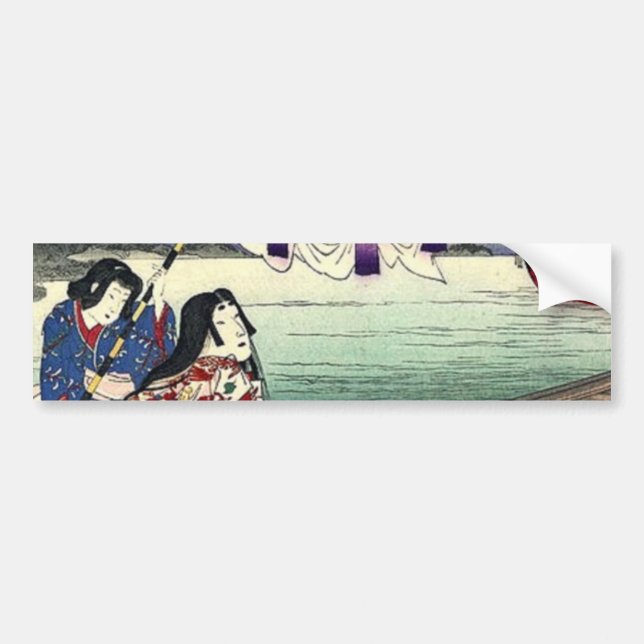 japansk ukiyo-e liggande kimono geisha bildekal (Framsidan)