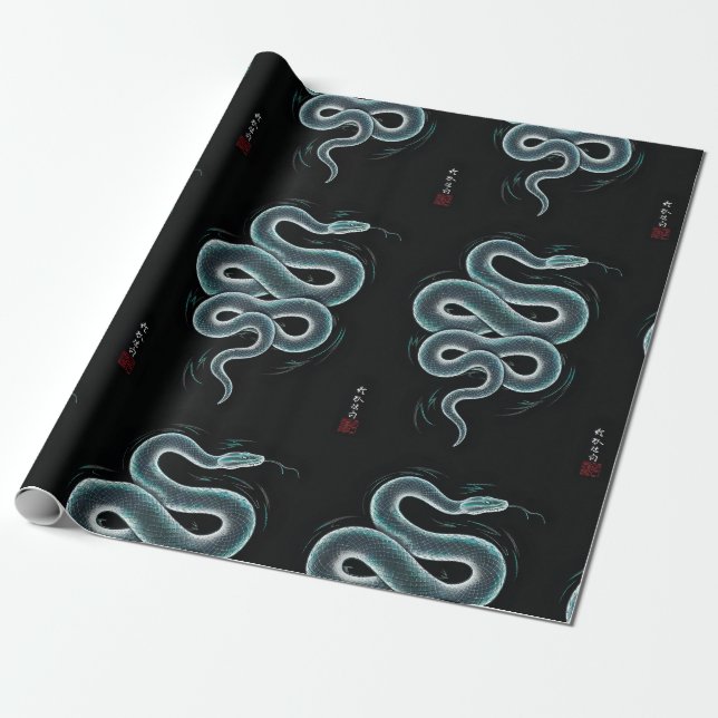 Japansk ukiyo e stil snake art presentpapper (Utrullad)