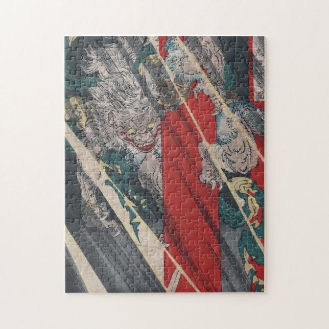 Japansk Ukiyo-e Yokai Ibaraki demon vid Yoshitoshi Pussel (Vertikal)