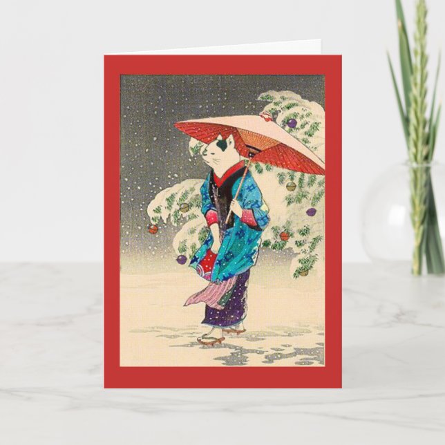 Japansk ukiyoe cat christmas & Helgdag Helgkort (Framsida)