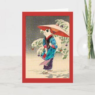 Japansk ukiyoe cat christmas & Helgdag Helgkort