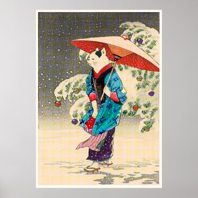 Japansk ukiyoe cat christmas poster (Framsidan)