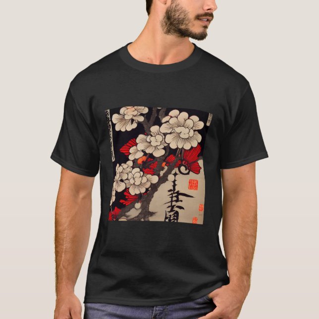 Japansk utskrift av Cherry Blommar T Shirt (Framsida)