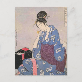 Japansk utskrift av Woman Sewing Vykort