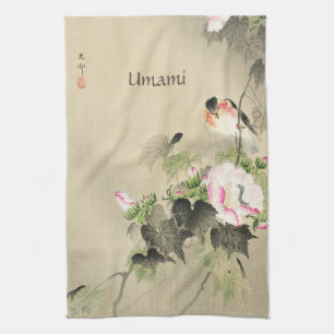 Japansk utskrift Botaniska Ro och Bird Kökshandduk