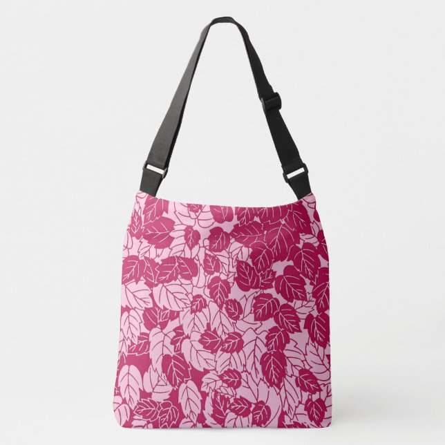 Japansk utskrift, Fuchsia och Ljus rosa Löv Axelväska (Framsida)