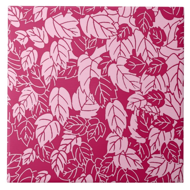 Japansk utskrift, Fuchsia och Ljus rosa Löv Kakelplatta (Framsidan)