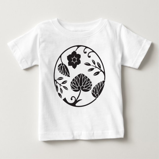 Japansk Vapensköld 0048 - blommor och löv T-shirt (Framsida)