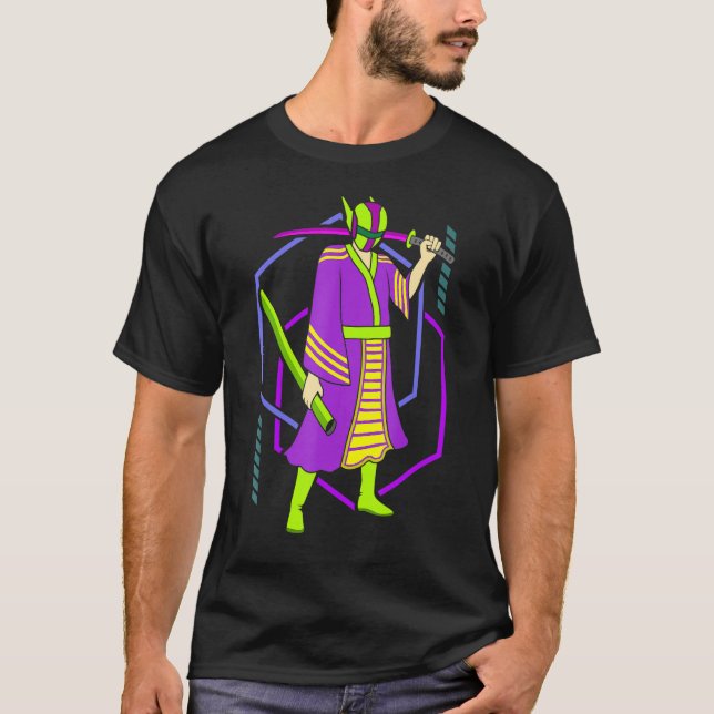 Japansk Vaporwave Cyberpunk Samurai Ronin Warrior T Shirt (Framsida)