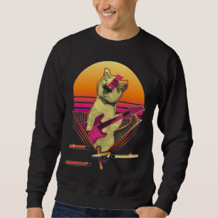 Japansk Vaporwave Electric Guitar spelar Cat Meo Lång Ärmad Tröja