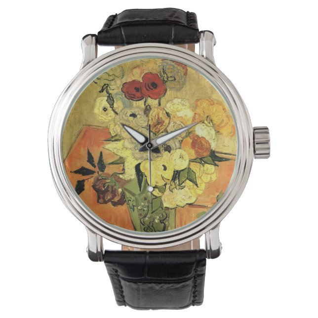 Japansk vas, rosor, anemone av Vincent van Gogh Armbandsur (Framsida)