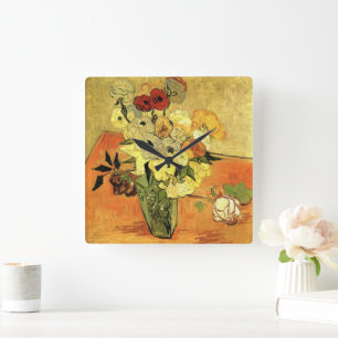Japansk vas, rosor, anemone av Vincent van Gogh Fyrkantig Klocka