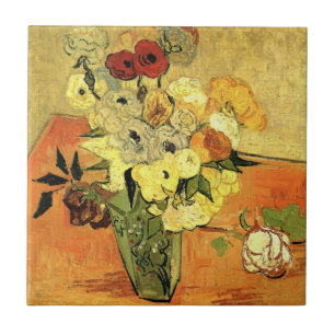 Japansk vas, rosor, anemone av Vincent van Gogh Kakelplatta