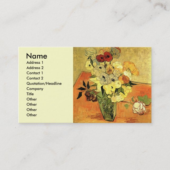 Japansk vas, rosor, anemone av Vincent van Gogh Visitkort (Framsida)