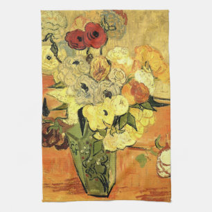 Japansk vas, rosor, anemoner av Vincent van Gogh Kökshandduk