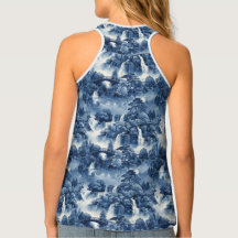 Japansk vatten-trädgård i blåvit porslin