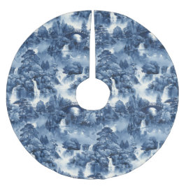 Japansk vatten-trädgård i blåvit porslin julgransmatta borstad polyester