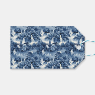 Japansk vatten-trädgård i blåvit porslin presentetikett