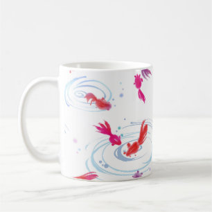 Japansk vattenfärgsfärgning Painting Koi Fish Kaffemugg