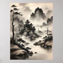 Japansk vattenfärgssceneri poster