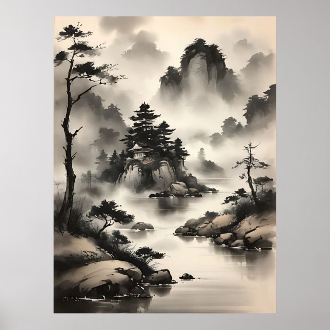 Japansk vattenfärgssceneri poster (Framsidan)