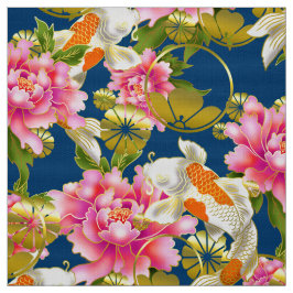 Japansk väv av mönster med Koi, blommor och mon Tyg