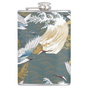 Japansk Vintage Crane Birds Mönster Fickplunta