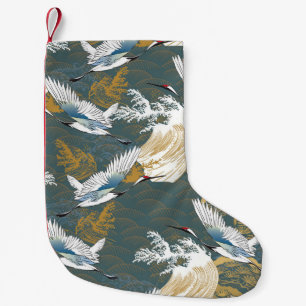 Japansk Vintage Crane Birds Mönster Liten Julstrumpa