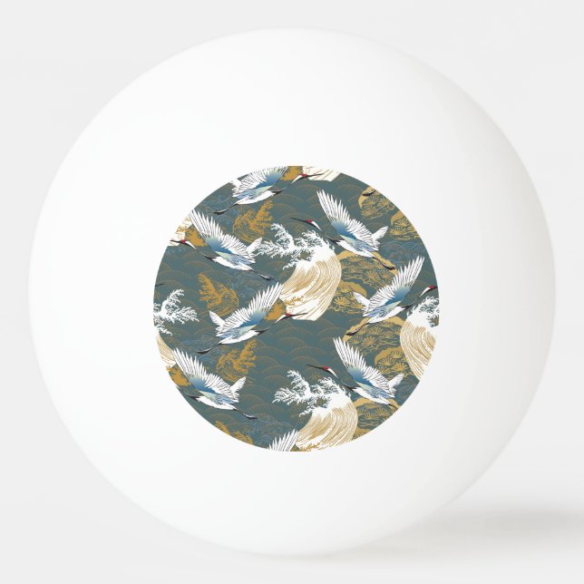 Japansk Vintage Crane Birds Mönster Pingisboll (Framsidan)