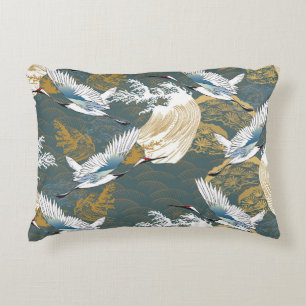 Japansk Vintage Crane Birds Mönster Prydnadskudde