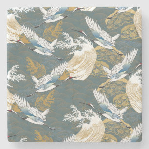 Japansk Vintage Crane Birds Mönster Stenunderlägg