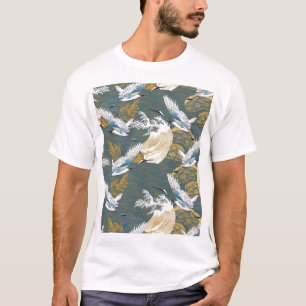 Japansk Vintage Crane Birds Mönster T Shirt