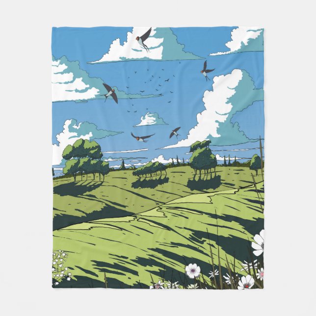 Japansk vintage landskap nattetid fleecefilt (Framsidan)