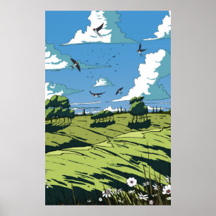 Japansk Vintage liggande på natten Poster