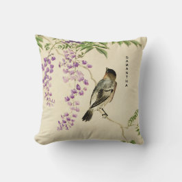 Japansk Vintage Lilac Sparrow Dekorativ kudde