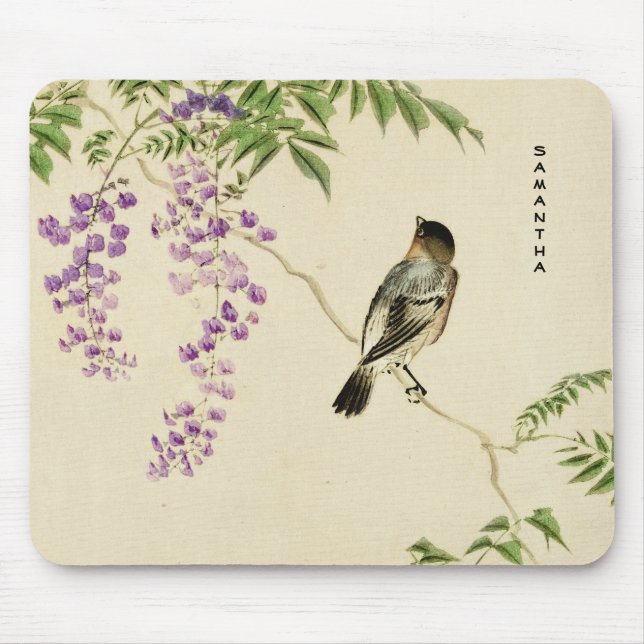 Japansk Vintage Lilac Sparrow Monogram Mousepad Musmatta (Framsidan)