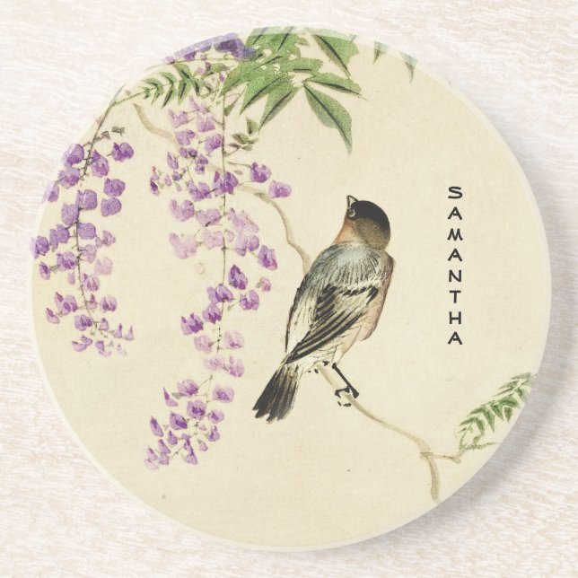 Japansk Vintage Lilac Sparrow Sandstone Underlägg (Framsidan)