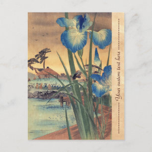 Japansk vintage ukiyo-e blue iris and bird scen vykort