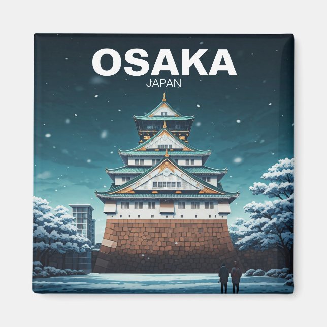 Japansk vinter i Osaka Castle Magnet (Framsidan)