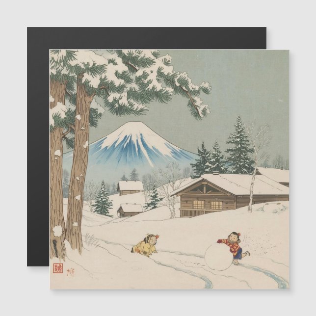 Japansk vinterlandskap - magnetkort (Fram/baksida)