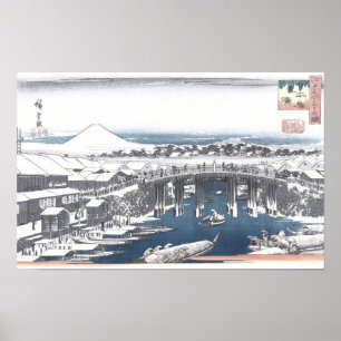 Japansk vintermålning av Nihon överbryggar, Tokyo Poster