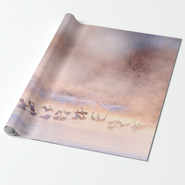 Japansk vinternatur. Jord- och snömiljö. Presentpapper (Utrullad)