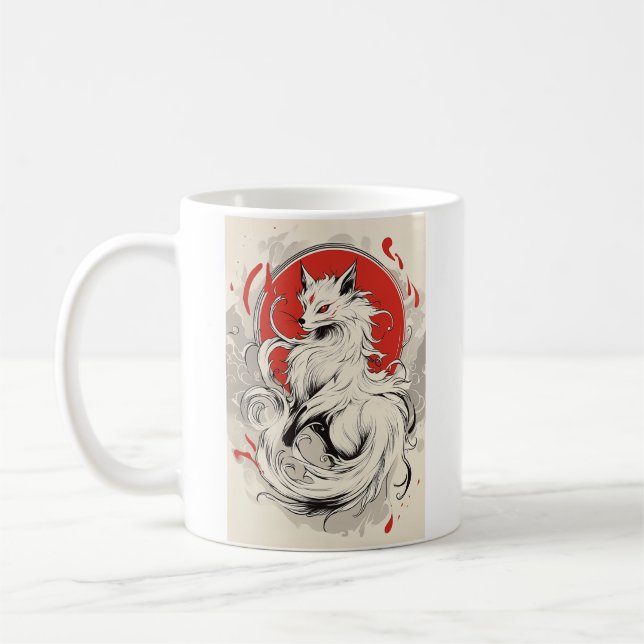 Japansk vit Kitsune räv Kaffemugg (Vänster)