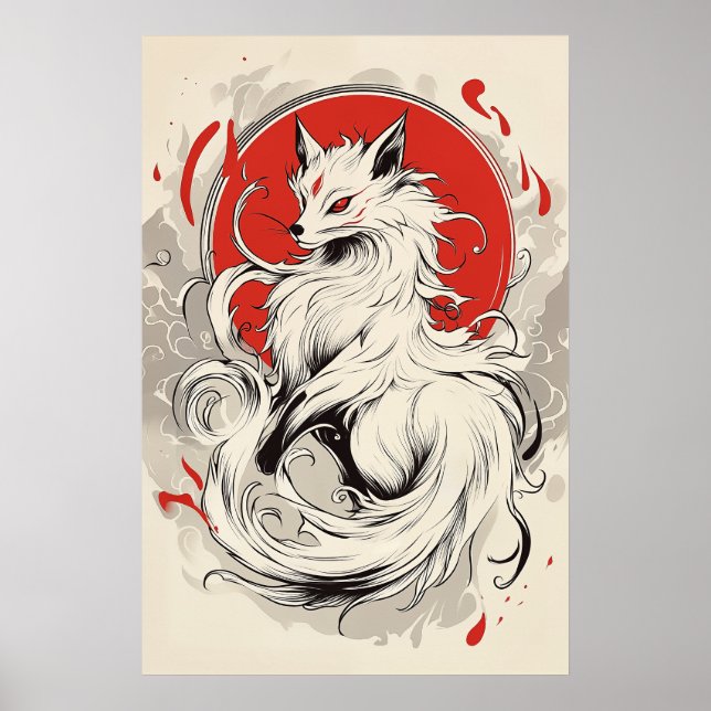 Japansk vit Kitsune räv Poster (Framsidan)