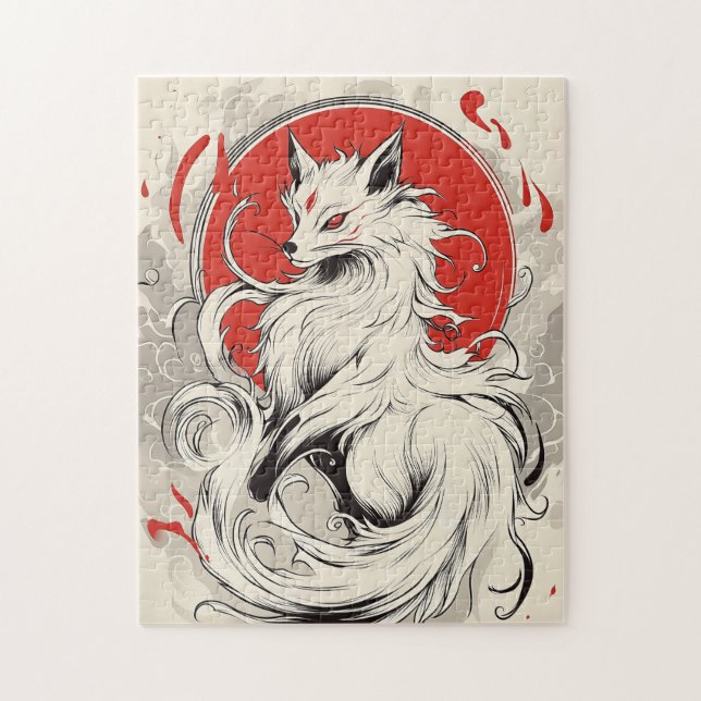 Japansk vit Kitsune räv Pussel (Vertikal)