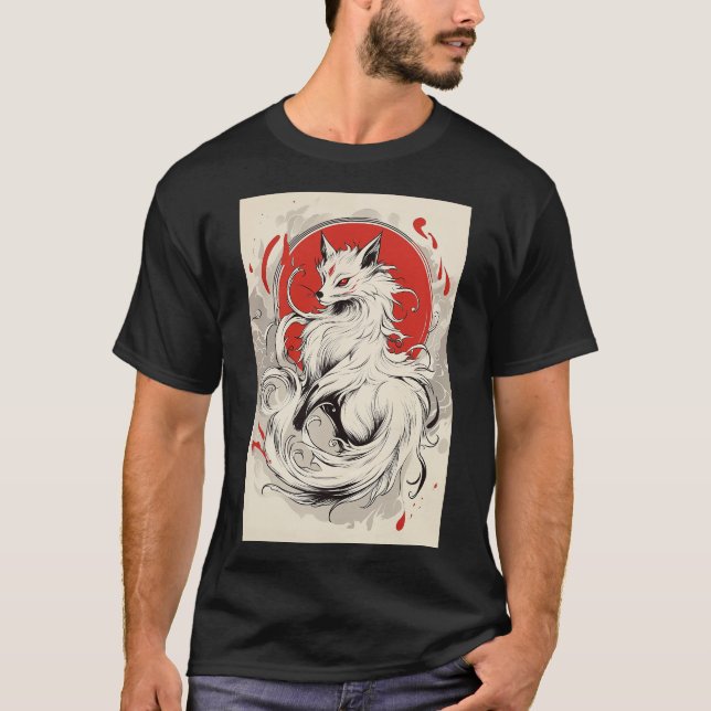 Japansk vit Kitsune räv T Shirt (Framsida)